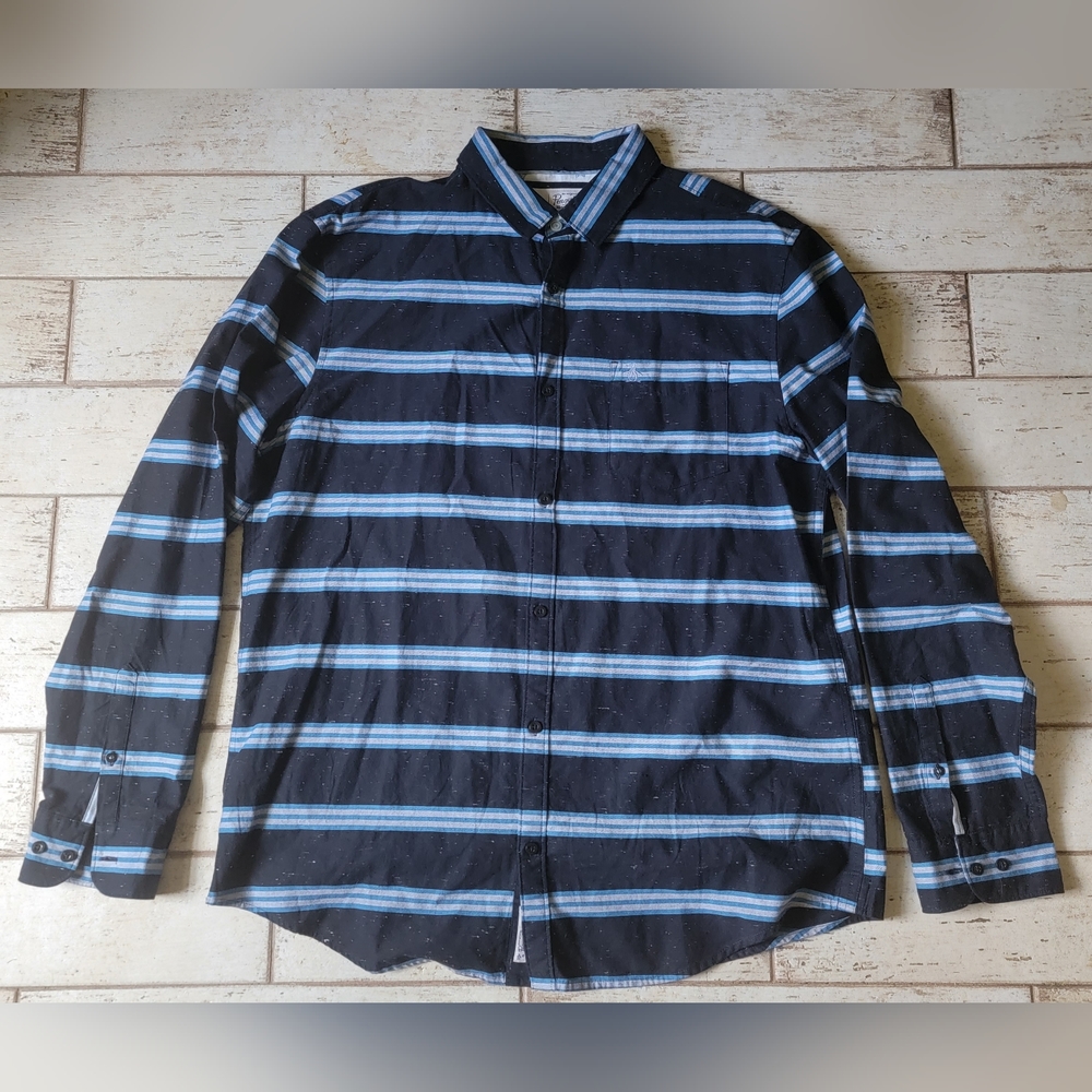 Original Penguin Long Sleeve Casual Button Down Blue Striped Men's XL